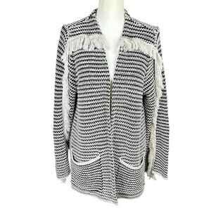 Knox Rose Cardigan Women Size Large Black White Fringe Bohemian Western Sweater